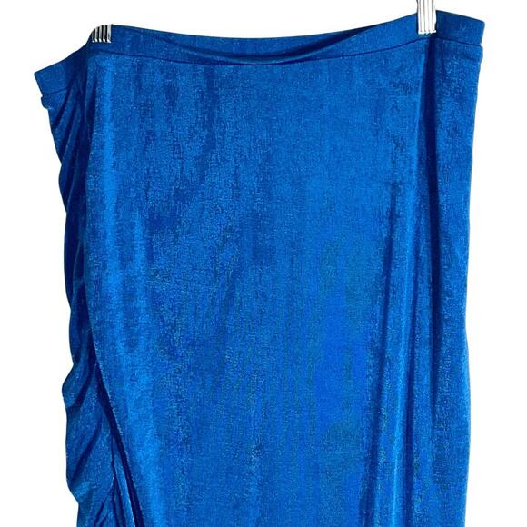 Remi x Revolve Blue Draped Ruched Maxi Skirt Size 2X | Lined High Slit Skirt - Picture 5 of 9
